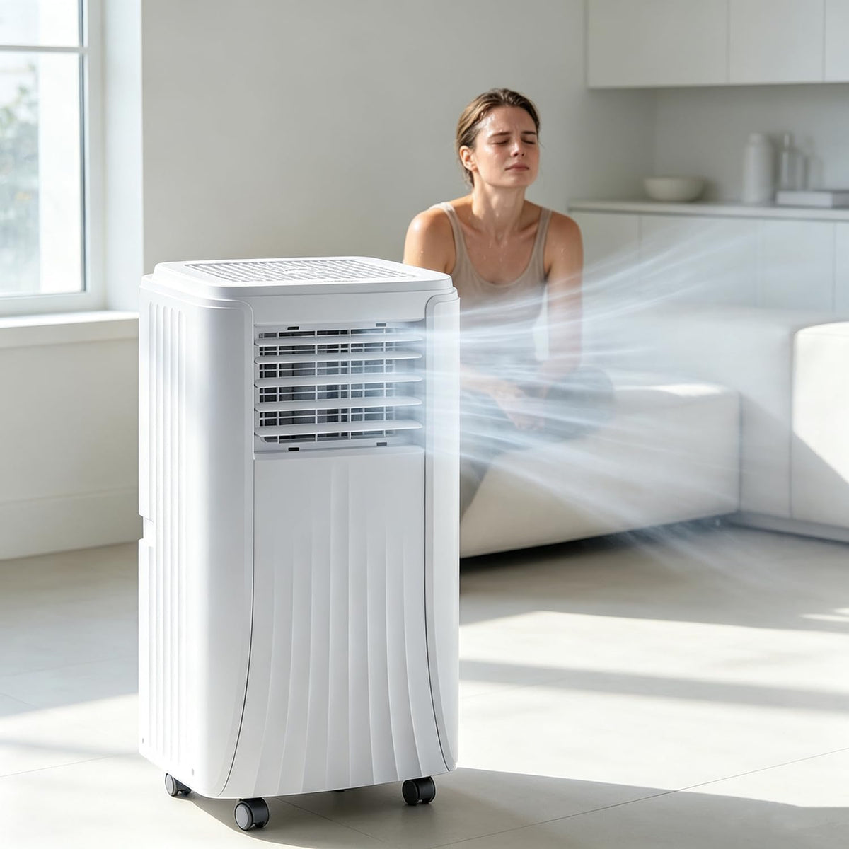 Mlyyydss Mobiele airco Draagbare airconditioner 12000 BTU 4-in-1, inclusief raamkit 12000BTU, met koeling, ontvochtiging en ventilatie, stille airco