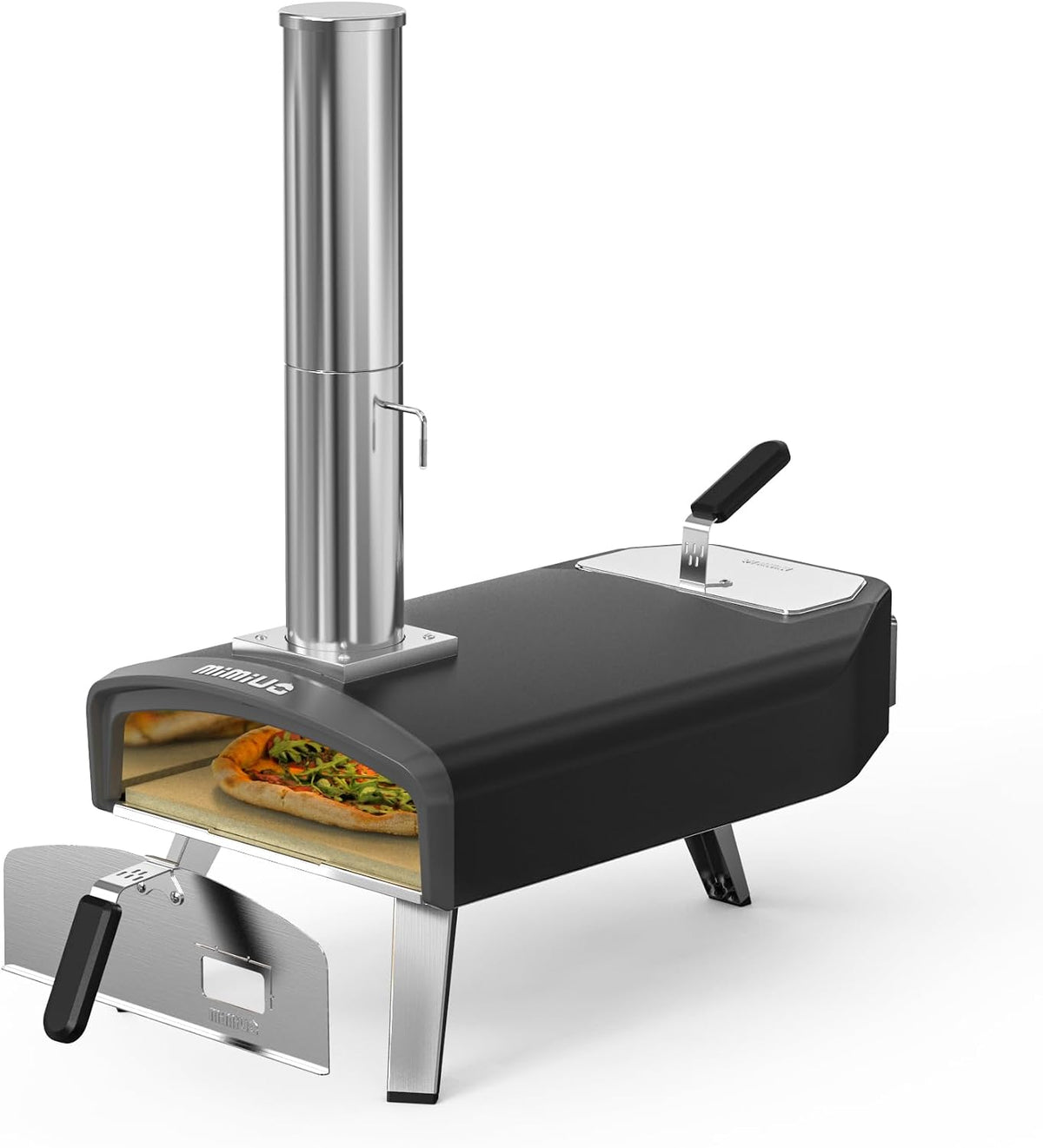 Pizzaoven Mimiuo Draagbare, met 33cm Vierkante Pizzasteen, voor Buiten, Mobiele Pizzaoven, voor Houtskool en Brandhout, Houtgestookte Pizzaoven