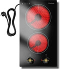 Karinear Kookplaat keramische 2 platen, zelfvoorzienende 30 cm inbouw of mobiel, 3000 W, 16 A stopcontact, met stekker, dubbele draaiknop