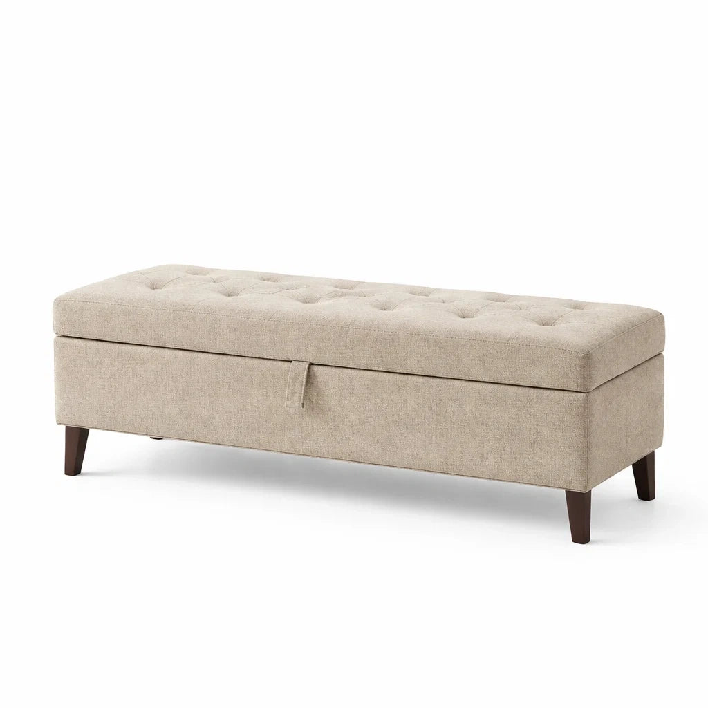 Polsterbank Polyester Holzfüße Beige 140 x 40 x 45 cm