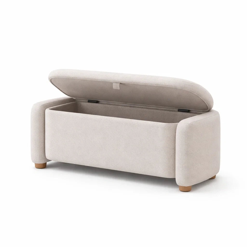 Stoff-Sitzbank mit Aufbewahrungsfach Beige
