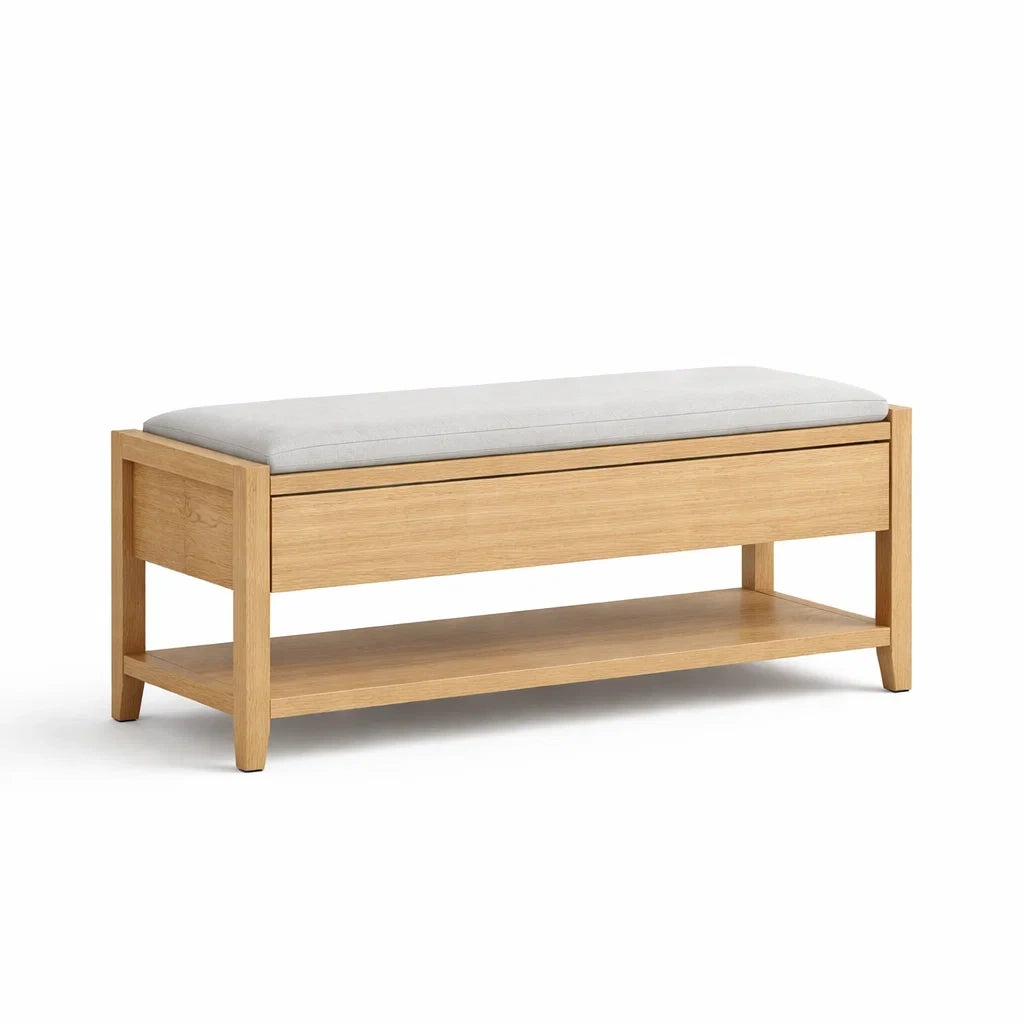 Eichenbank mit Stauraum und Regal 120x40x45 cm