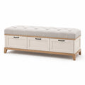 Holzbank mit Stauraum und Leinenbezug, Beige