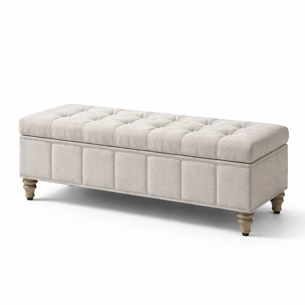 Leinengepolsterte Bank mit Stauraum Beige