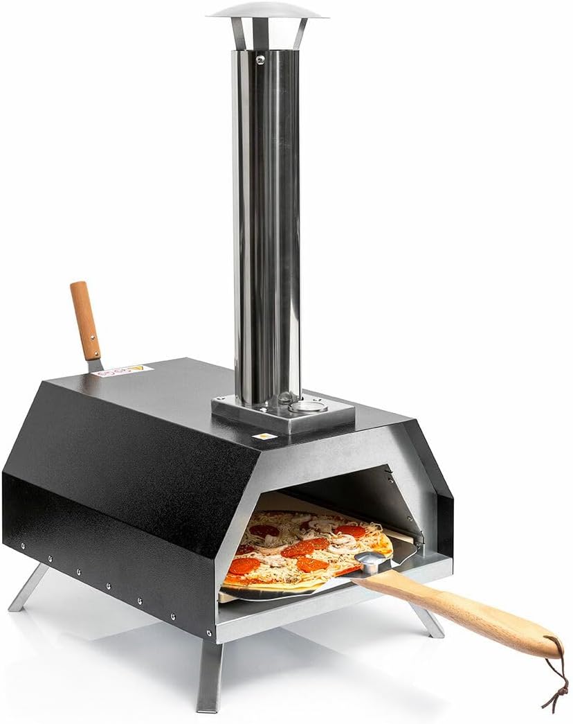 InnovaGoods Pizzaoven, Inclusief Thermometer en Schoorsteen, Pellet Pizza Oven, met Accessoires, Roestvrij Staal Ontwerp, Draagbaar, Keramische Steen