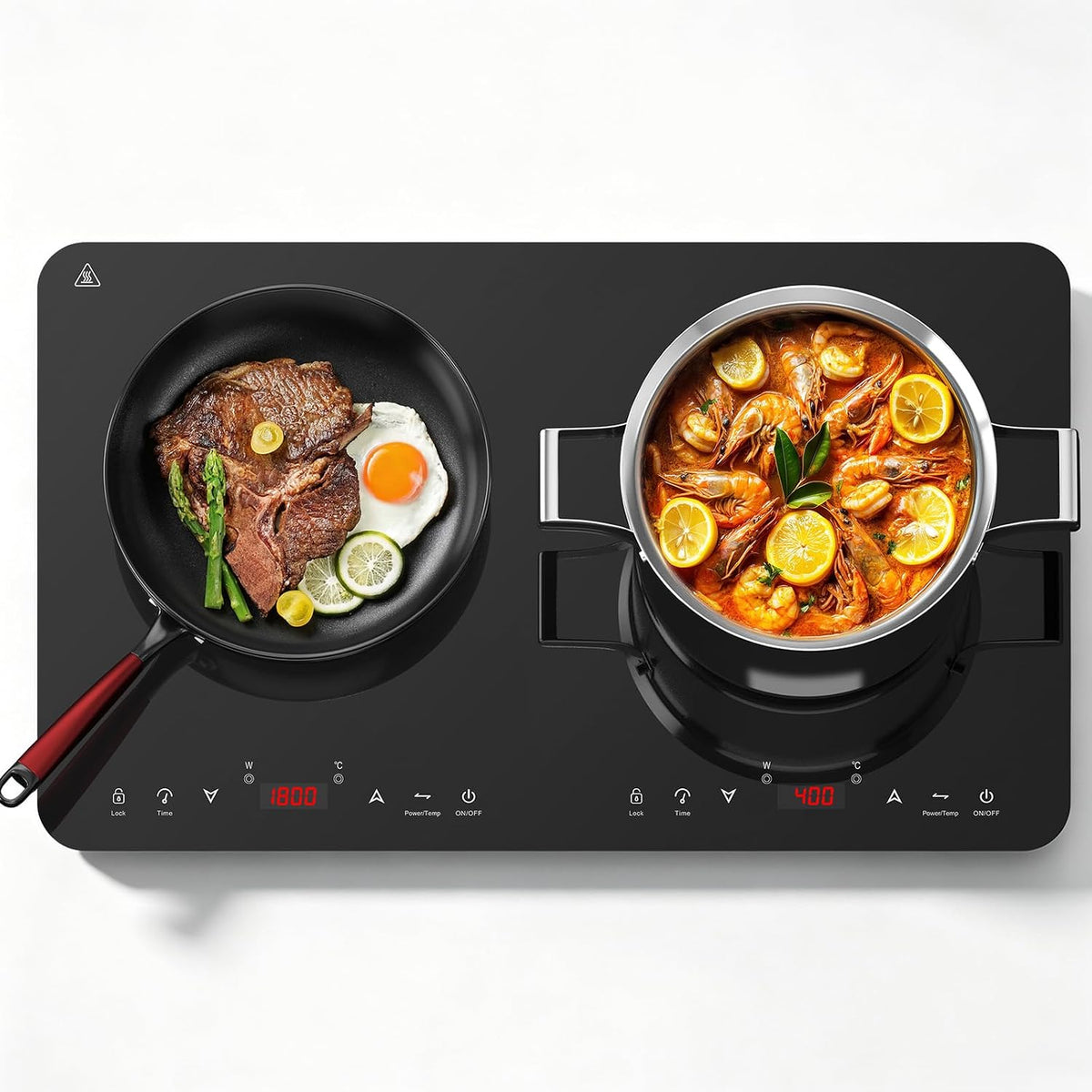 Aaobosi Kookplaat Aobosi Inductiekookplaat, 2 platen, 20 temperatuurniveaus en 20 standen, max- en min-knop, 3500 watt, timer, met warmhoudfunctie