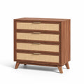 Holz- und Rattan-Kommode mit 4 Schubladen
