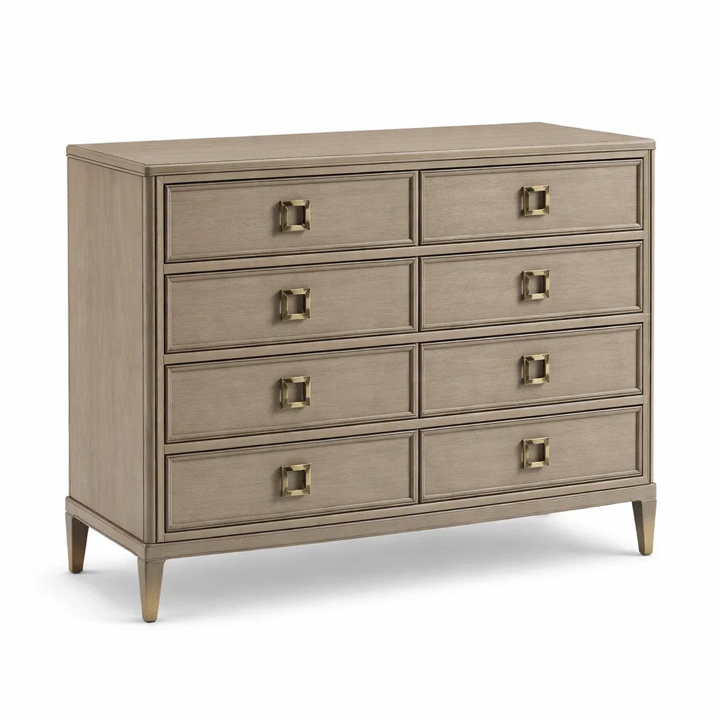 Kommode aus Eichenholz mit 8 Schubladen und Metallgriffen Beige 120x45x90 cm