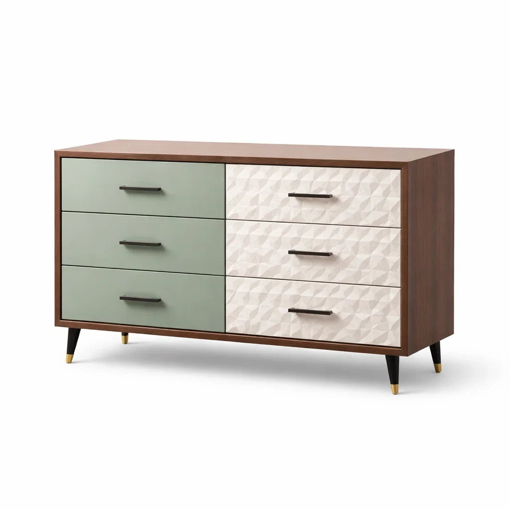 Holz MDF Kommode mit 6 Schubladen Braun/Grün/Weiß 120x40x80cm