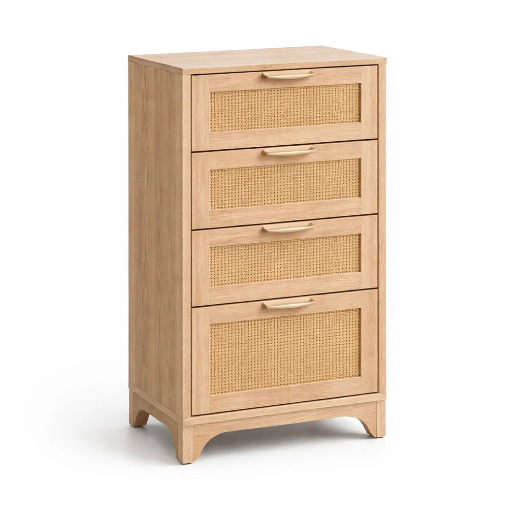 Kommode aus Holz mit Rattan 4 Schubladen