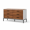 Kommode mit 6 Schubladen aus MDF mit Holzfurnier und Metall, Weiß/Braun