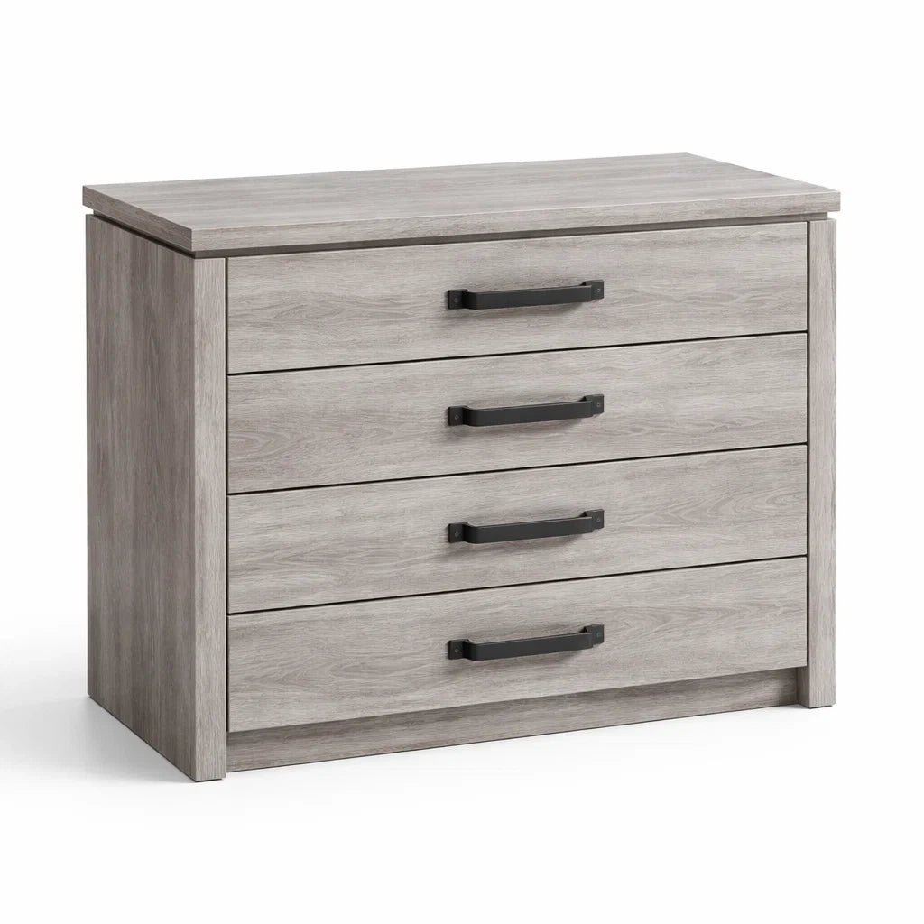 Kommode mit 4 Schubladen Holzfurnier Grau
