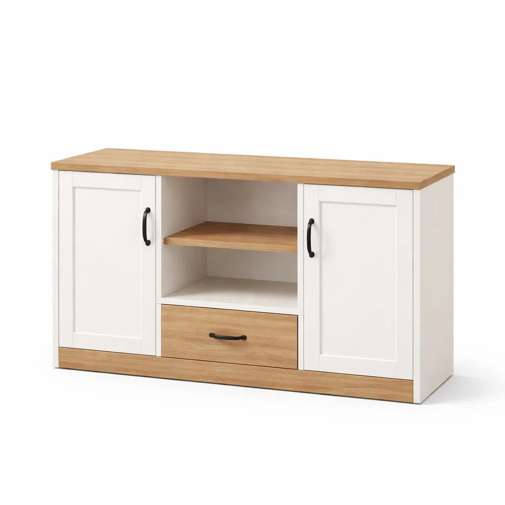 Sideboard MDF Weiß Eiche 140x35x75 cm