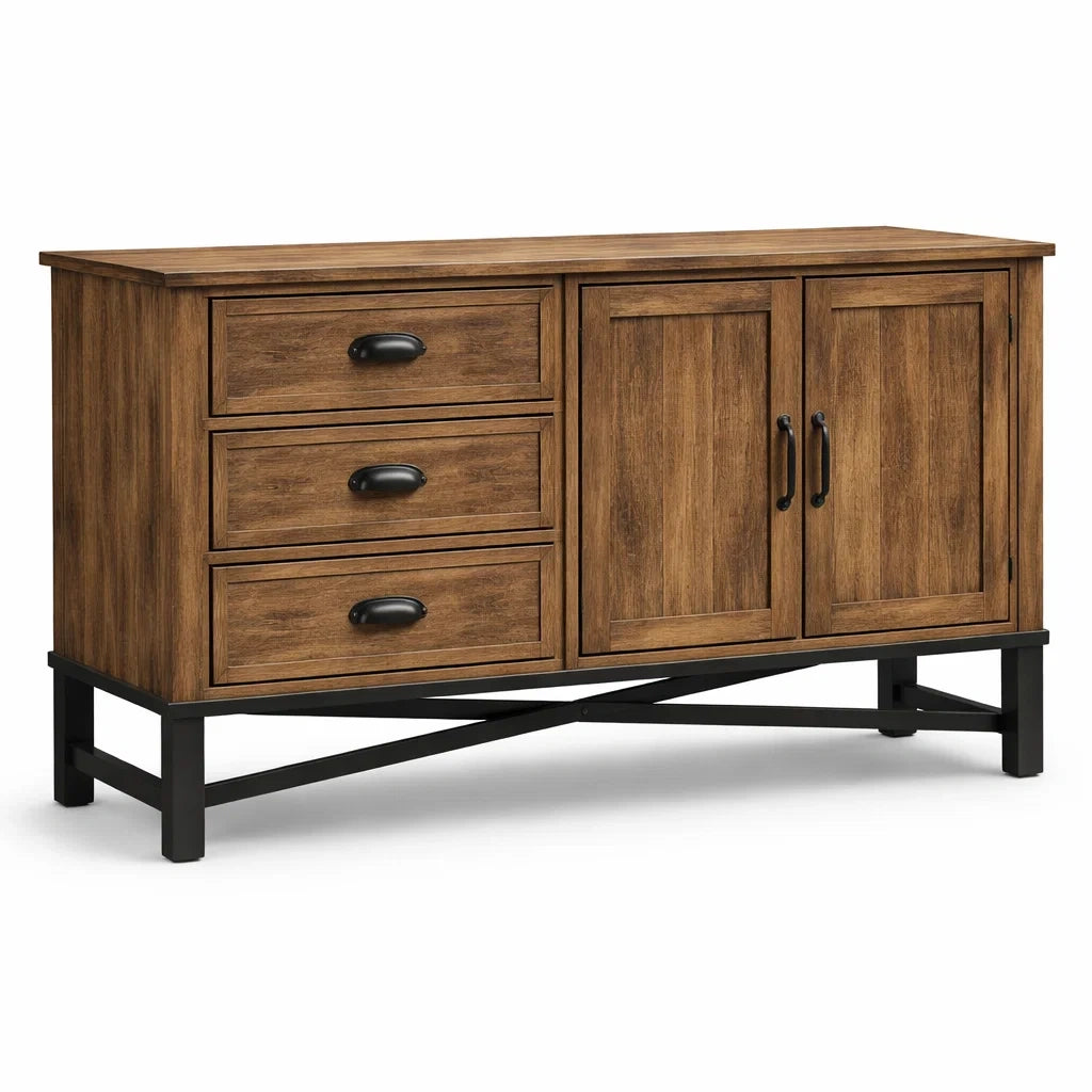 Holzkommode mit Metallrahmen Braun Schwarz