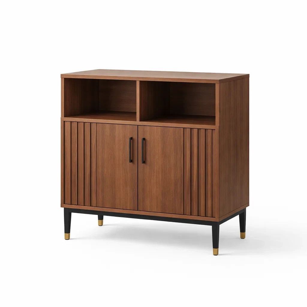 Sideboard aus Holz in Walnuss mit zwei Türen und oberen Fächern