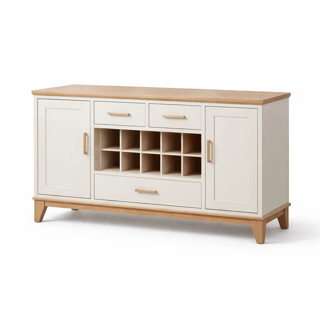 Sideboard aus Holz und MDF mit Weinregal, 150x45x85cm