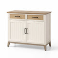 Sideboard mit 2 Türen aus Kiefernholz und Rattangeflecht, Weiß und Natur