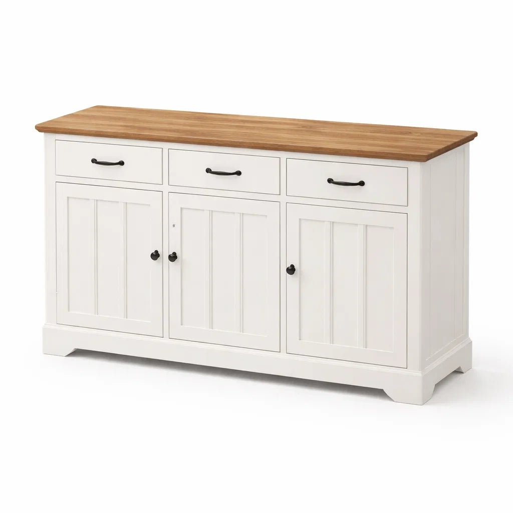 Sideboard mit Holzplatte Weiß 140x42x81 cm