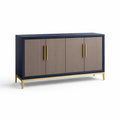 Sideboard aus MDF mit Messinggriffen und Metallrahmen, Blau und Messing
