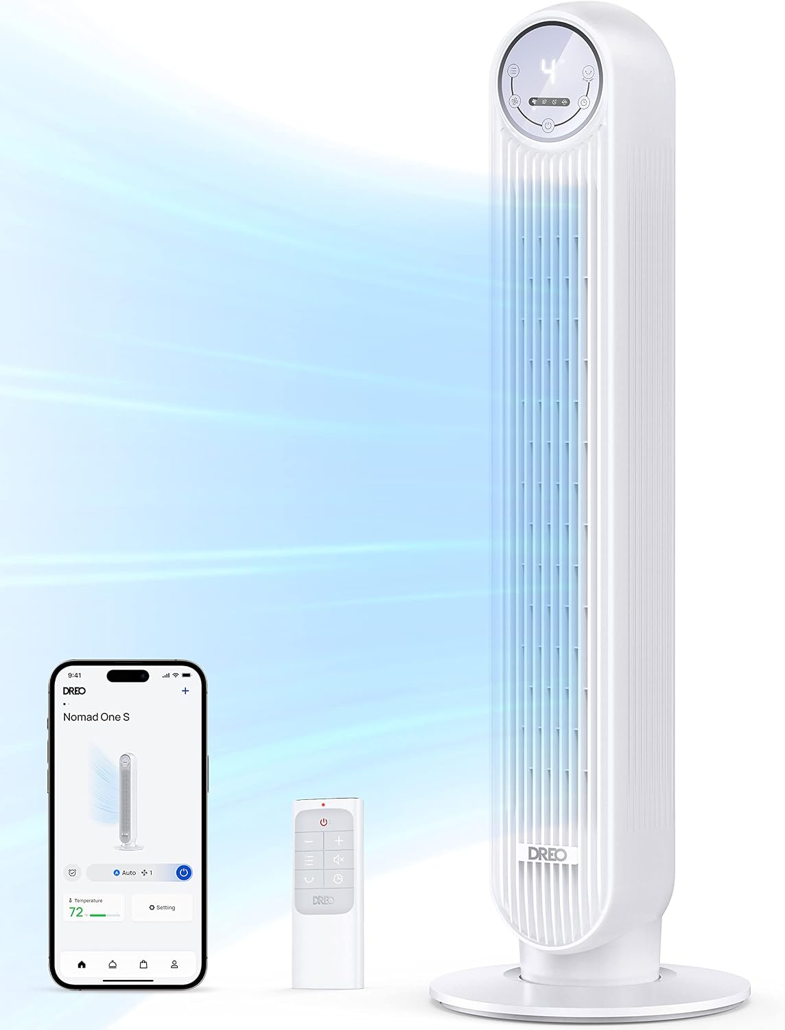 Ventilator DREO DR, met voice control & afstandsbediening 90 oscillating 4 modi 4 snelheden 8H timer staande koelventilator, HTF007S Smart Tower Fan