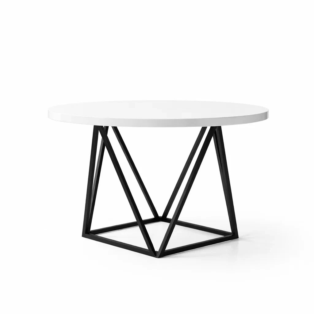 Runder Tisch aus MDF und Stahl Weiß/Schwarz Ø 100 cm