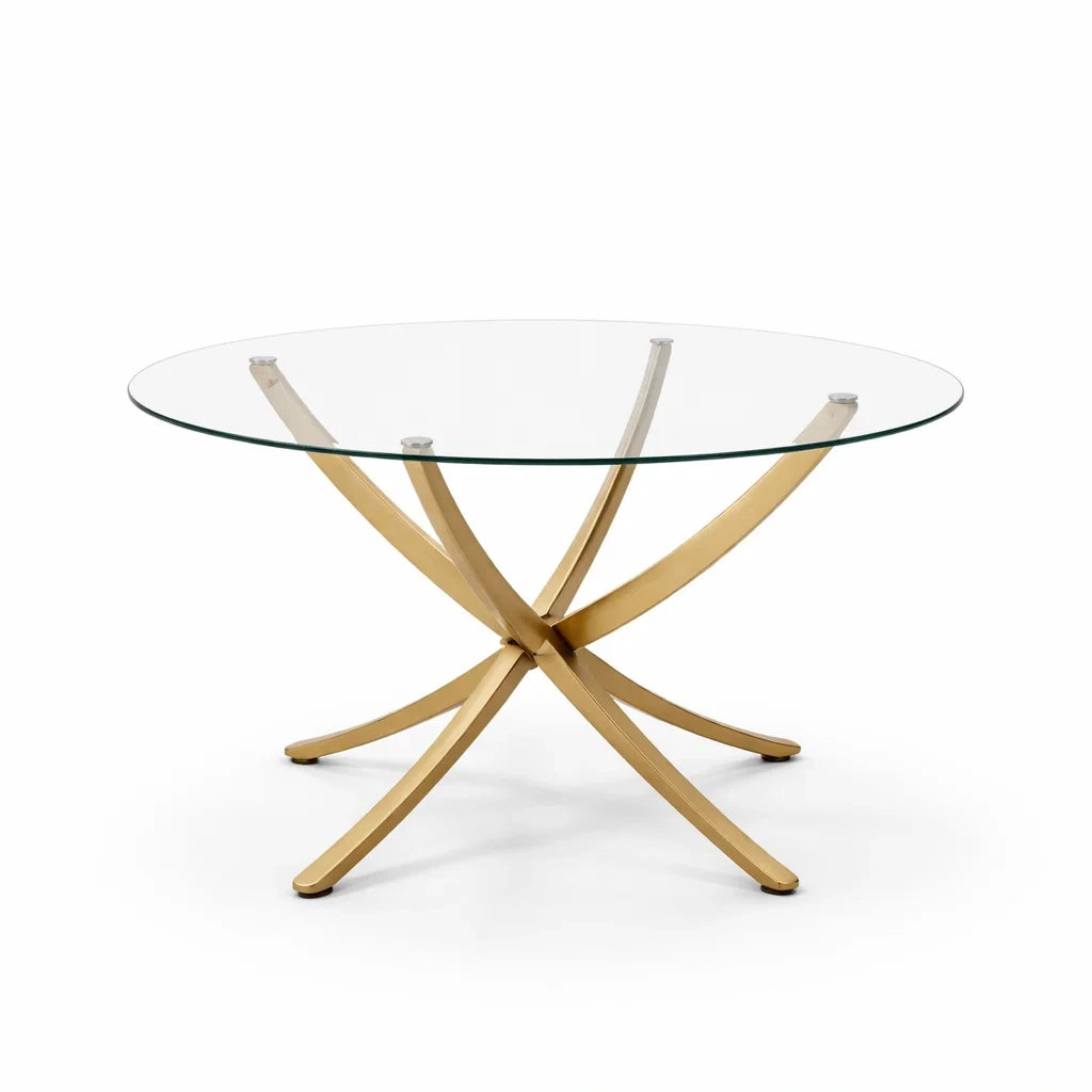 Runder Tisch aus gehärtetem Glas und Metall, Durchmesser 120 cm