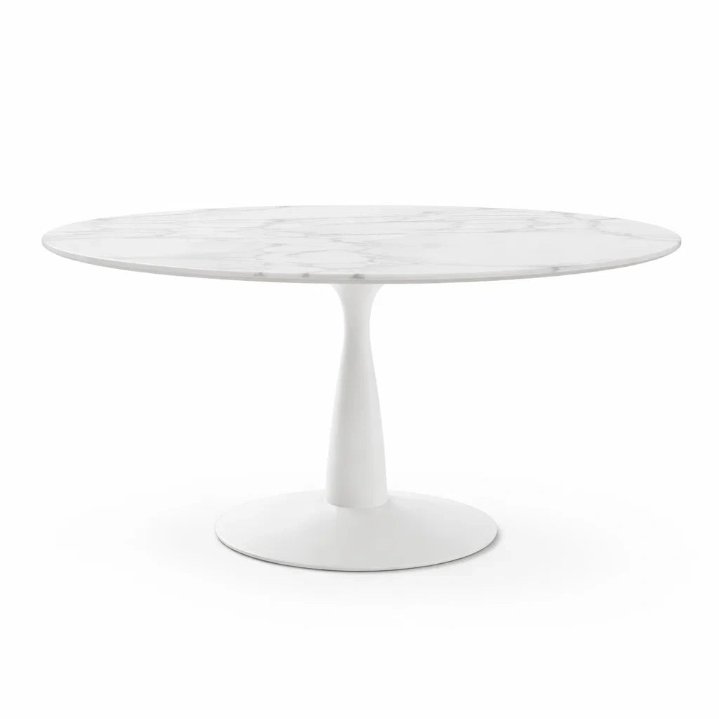 Runder Tisch aus Carrara-Marmor mit weißem Aluminium-Sockel 120cm