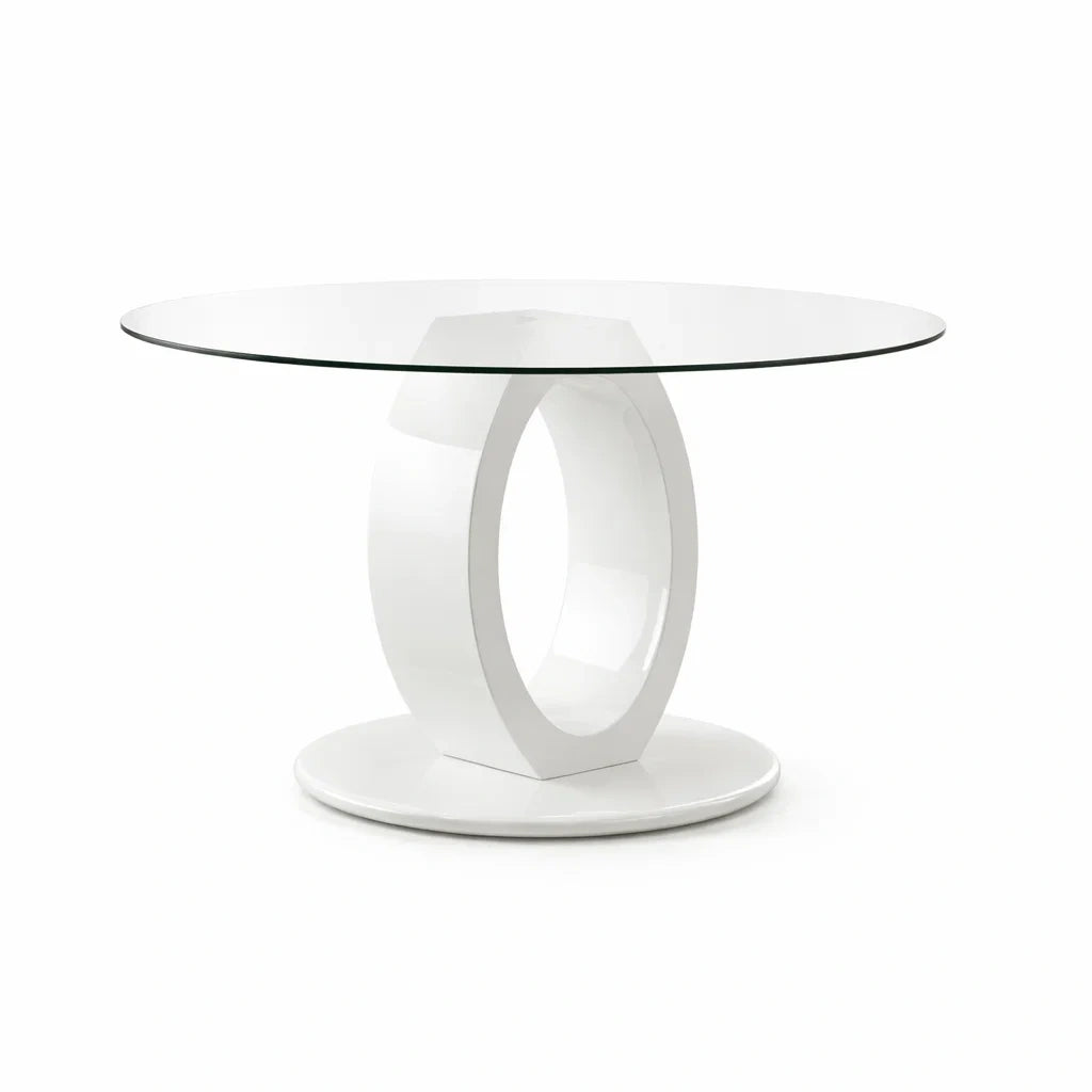 Runder Esstisch aus Glas mit weißem MDF-Gestell 120cm