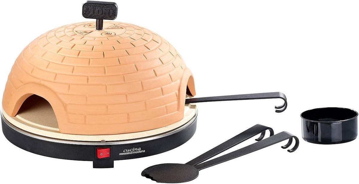 Cucina di Modena Pizzaoven pizza koepel: Premium, Ø 40 cm (tafel pizzaoven, 8 personen, met terracotta deksel, schamottsteen-plaat, met steen