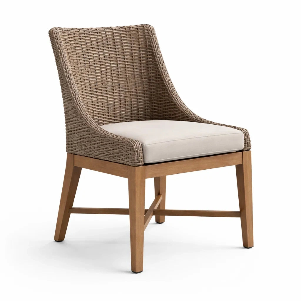 Esszimmerstuhl Teakholz Rattan Beige