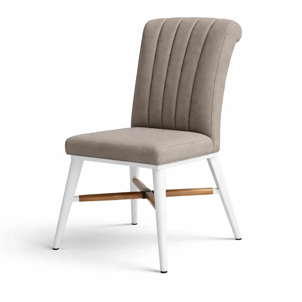 Stuhl aus Polyestergewebe mit Metallsockel, Taupe