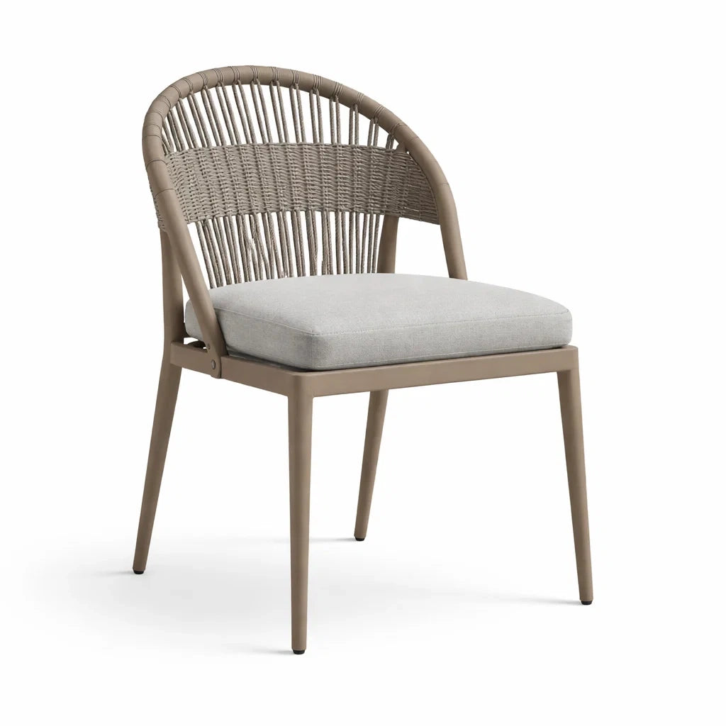 Esszimmerstuhl Metallrahmen mit Rattan und Polyesterkissen Beige