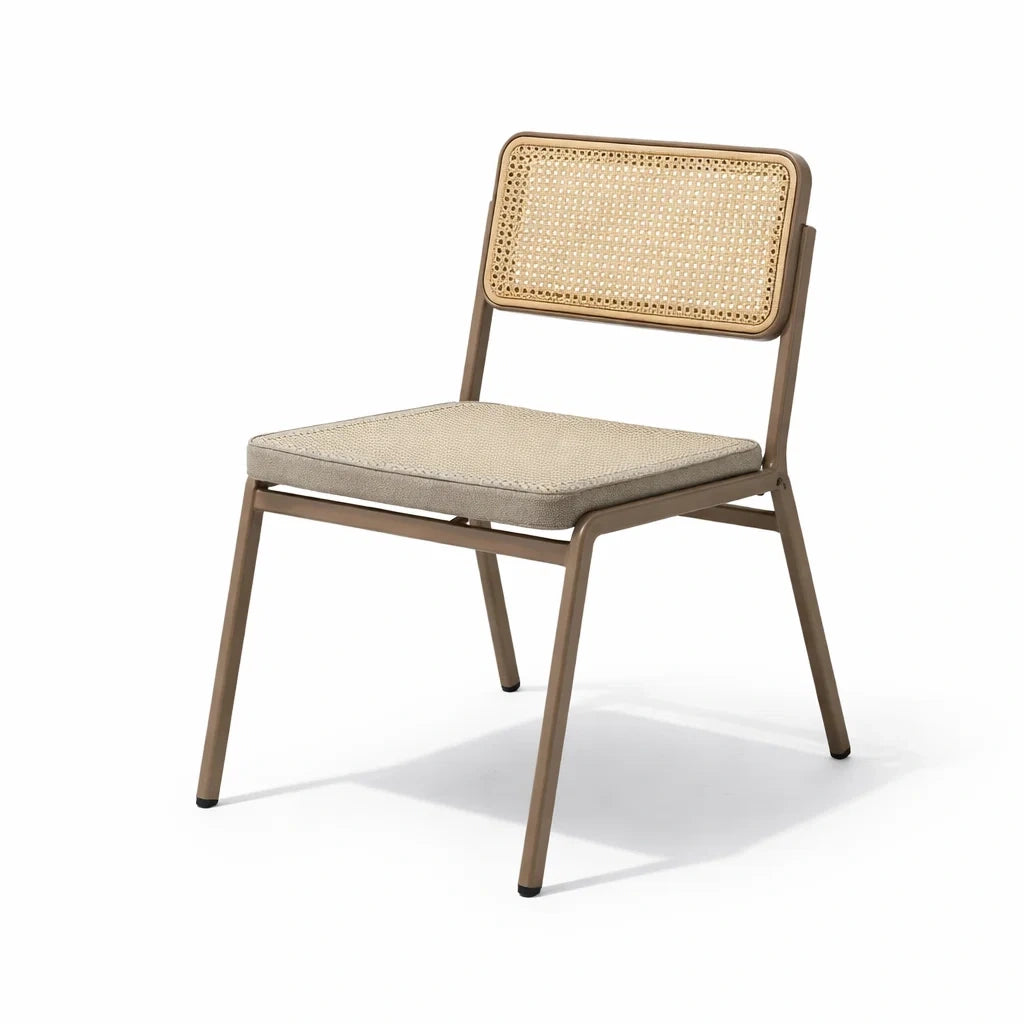 Metall Esszimmerstuhl mit Geflecht-Rückenlehne und Leinen-Sitz Beige