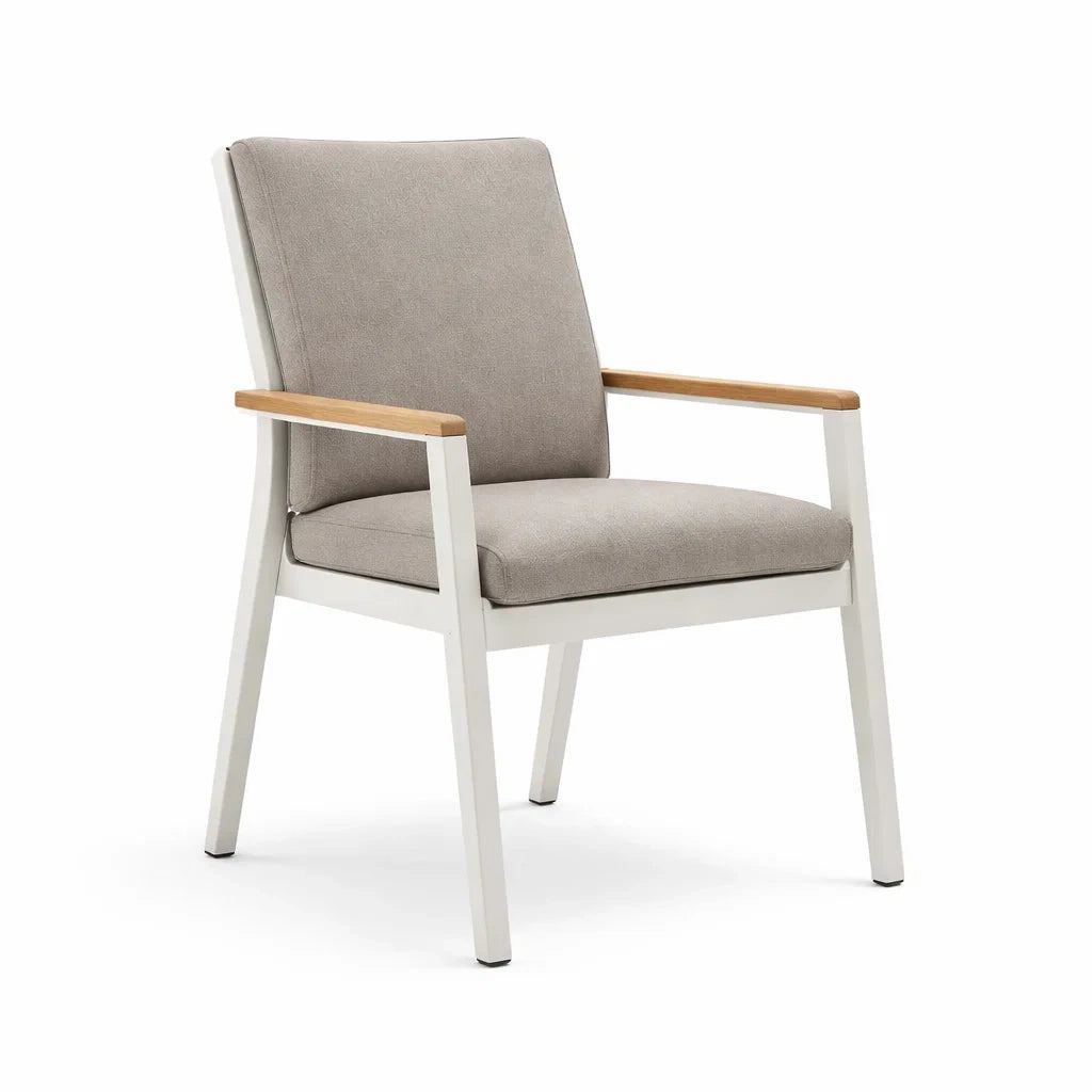 Metallstuhl mit Textilbezug und Schaumstoffpolsterung, Beige und Weiß