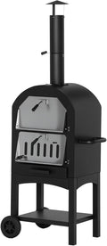 Outsunny Pizzaoven 2-in-1 buiten, met wielen 63x54x161cm Zwart+Zilver