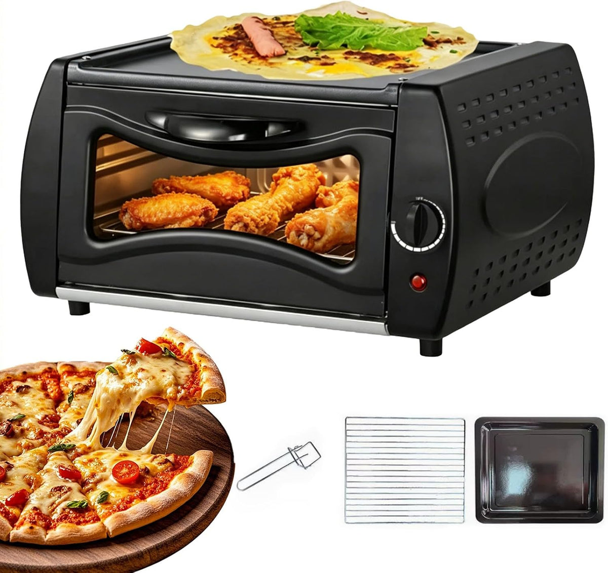 Mini-oven Mini Elektrische Tandoor Oven, 50°C-400°c Temperatuurregeling, 15L Multifunctionele Aanrecht Pizza Oven, Met Bakplaat, Voor Braden, Bakken