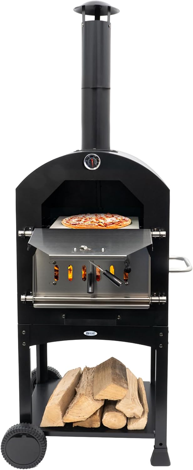 HEAT Outdoor Living Pizzaoven Ovnhus, 50 x 36 x 160 cm, zwart, multifunctioneel, met houtskoolgrill en briketten, voor buiten