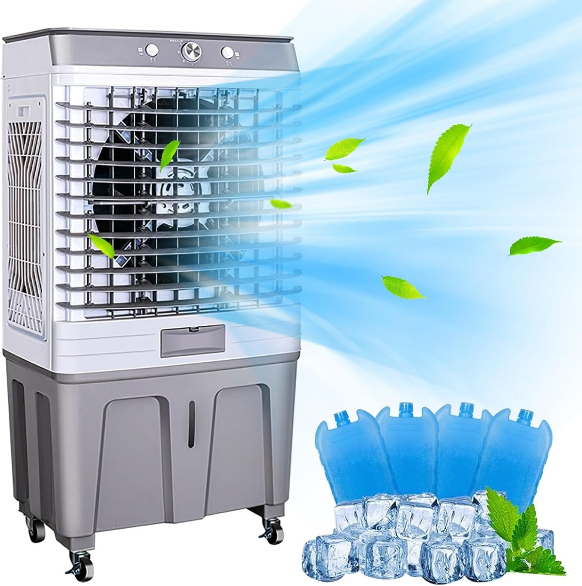 Mobiele airco Luchtkoelventilator door commerciële verdamping, met groot waterreservoir van 80 l, 3-in-1 airconditioner, industriële luchtbevochtiger