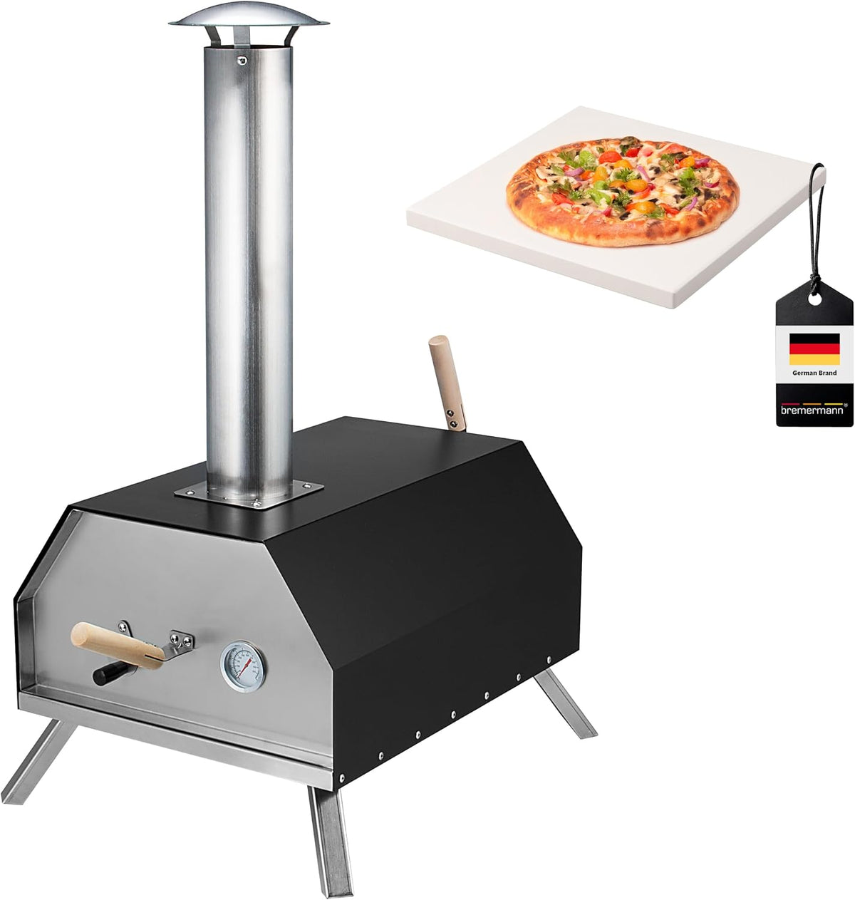 bremermann Pizzaoven, bremermann Pizzaoven incl. pizzasteen 30x2x30 cm // voor briketten, kolen, pellets