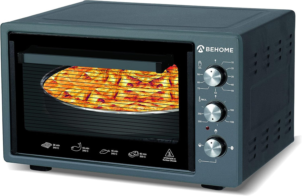Behome Mini-oven Elektrische oven, 38 liter, temperatuur tot 320 graden, 2 bakvormen en 1, met binnenverlichting en timer, met circulatielucht