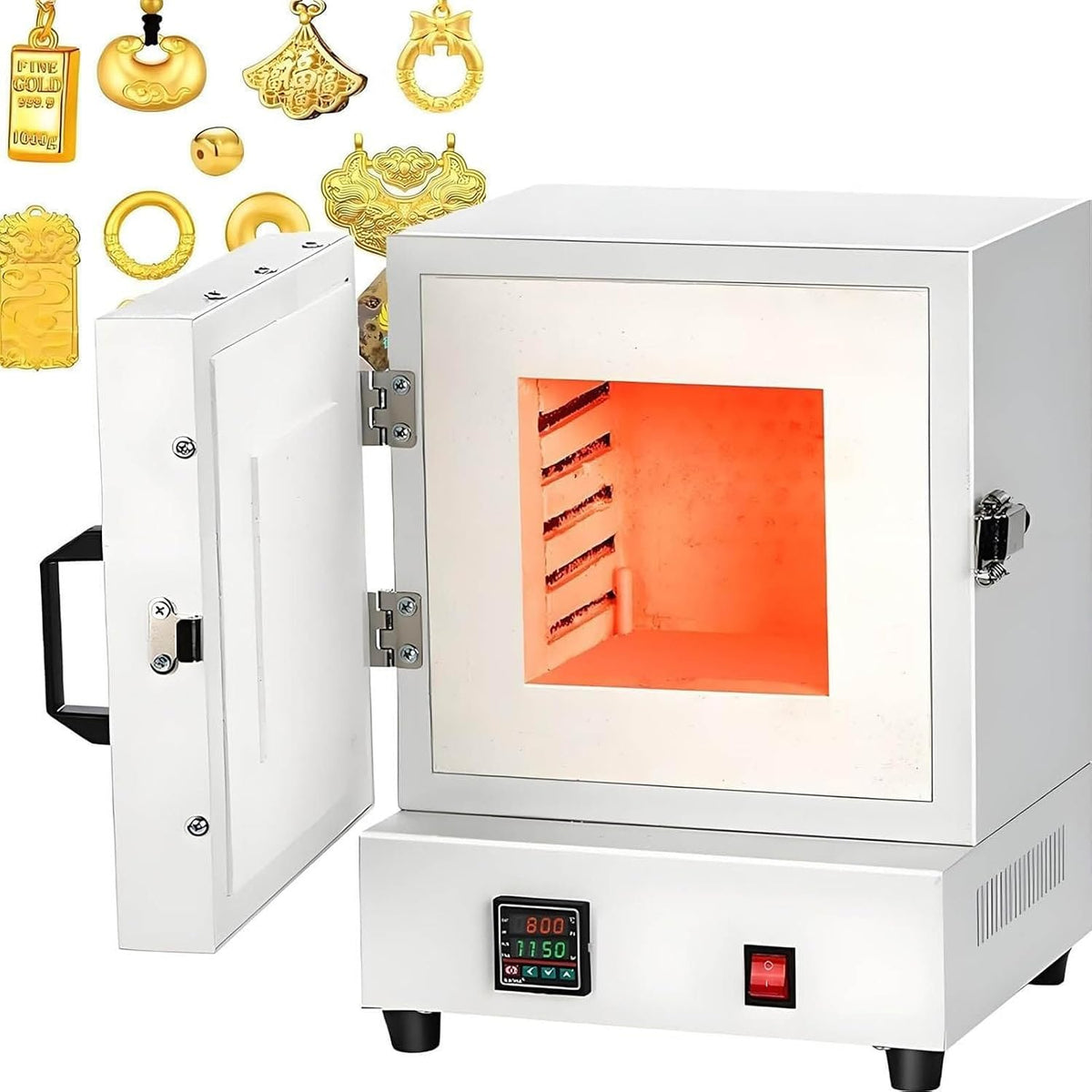 Ljlyyds Mini-oven Elektrische oven, 2000 W compacte tafeloven, Maximale temperatuur 1150°C, Moffeloven, voor sieradenproductie, metaalgieten