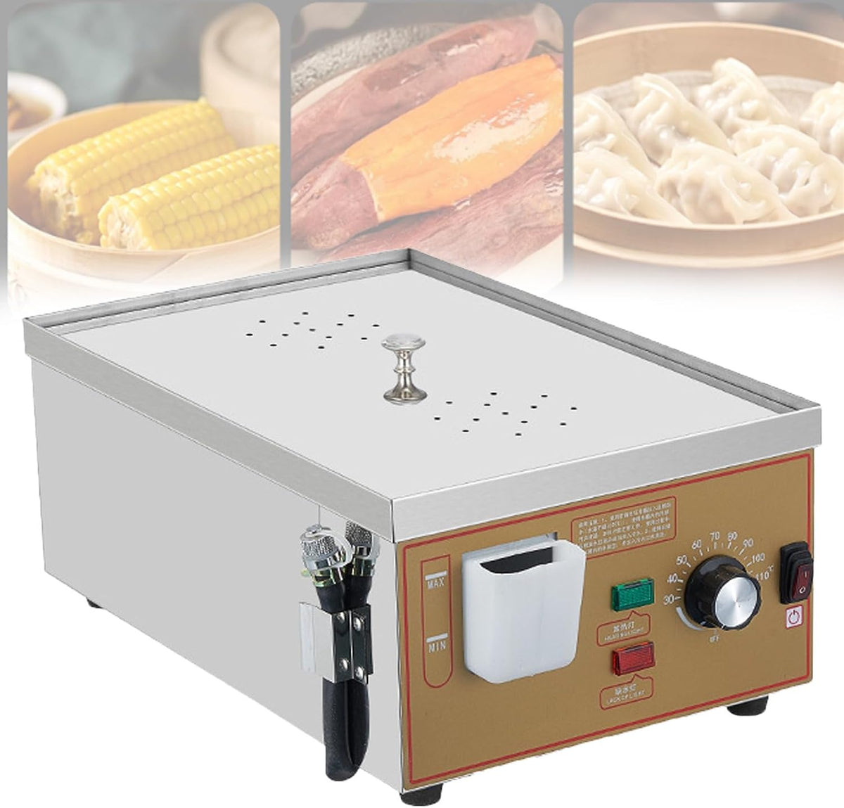 Stomers Elektrische stoomboot, 2 gaten, met droog brandalarm, commerciële dim sum-stoomboot, voor thuis koken, grote kookruimte