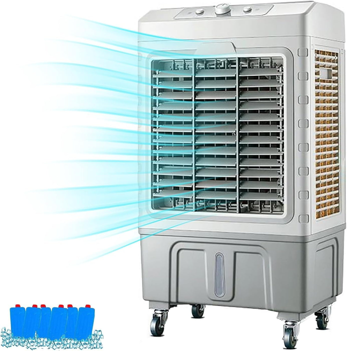 Mobiele airco Commerciële verdampingsluchtkoelerventilator, 3 snelheden, 120° oscillatie, 6 ijsboxen, voor maximaal 90 M2, met watertank