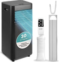 Mobiele airco SereneLife 9000 BTU, met Afstandsbediening en Raamkit, Zwart, Draagbare Airconditioning, met Koelen, Ventilator en Ontvochtiger, Stil