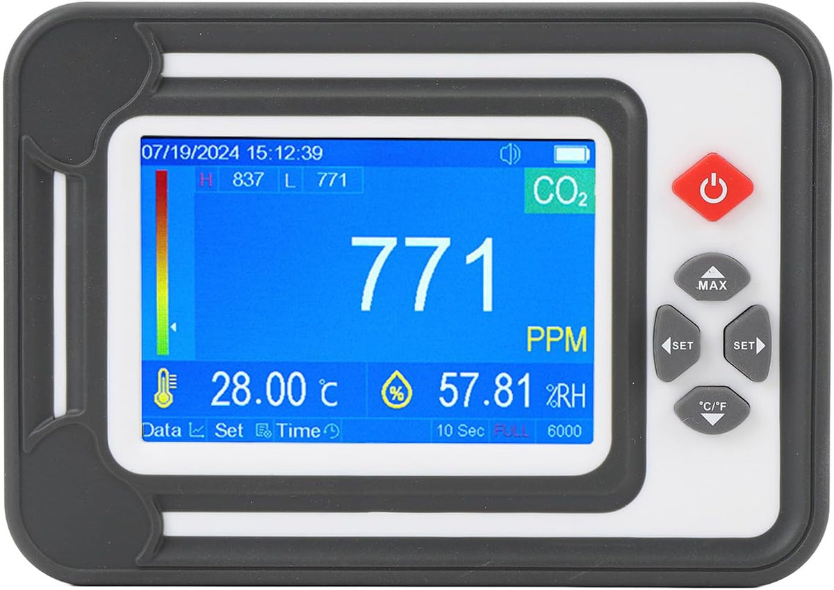 Srliya Koolmonoxidedetector CO2 Detector Hoge Nauwkeurigheid Temperatuur Vochtigheid, voor het planten van Tenten Wijnkelders (Wit), met Herinnering
