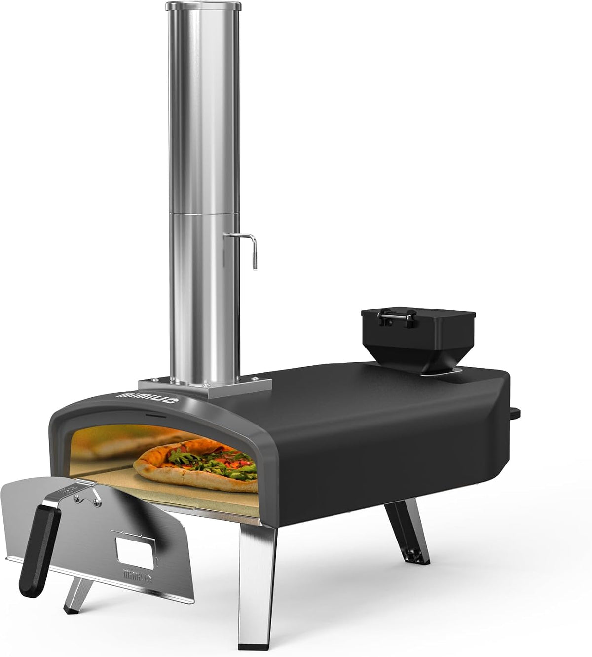Mimiuo Pizzaoven Wood Pellet Pizza Oven, met 33cm Pizzasteen, Zwart, Draagbare Pizzahoutoven, voor Buiten, Outdoor Pizzaoven, voor Tuin Camping