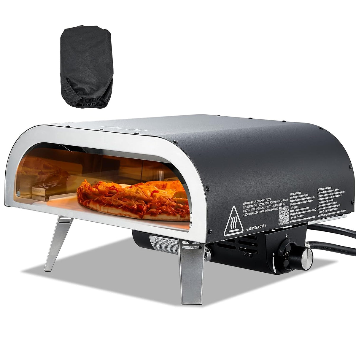 Vevor Pizzaoven Propaan-, 30 cm, zwart, outdoor, gas-pizzapan, draagbare pizzakoker, met verdikte pizzasteen, draagtas en inklapbare poot, buiten