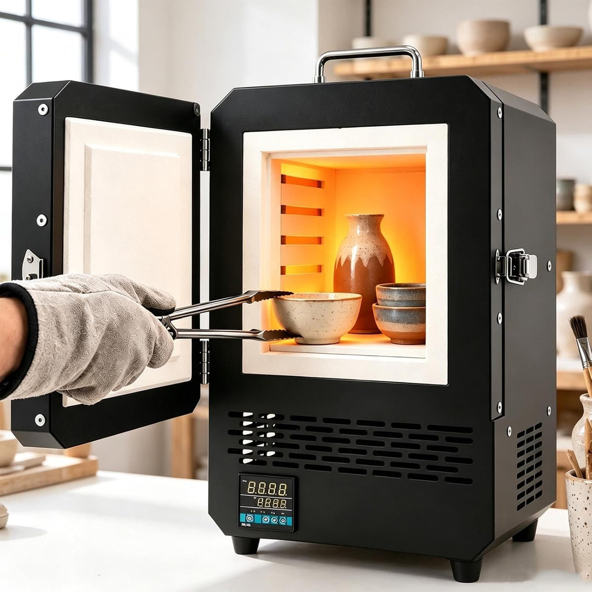 lealovengzh Convectie-ovens Elektrische keramiekoven 1200°C, 1500W, met PID-regelaar en timer