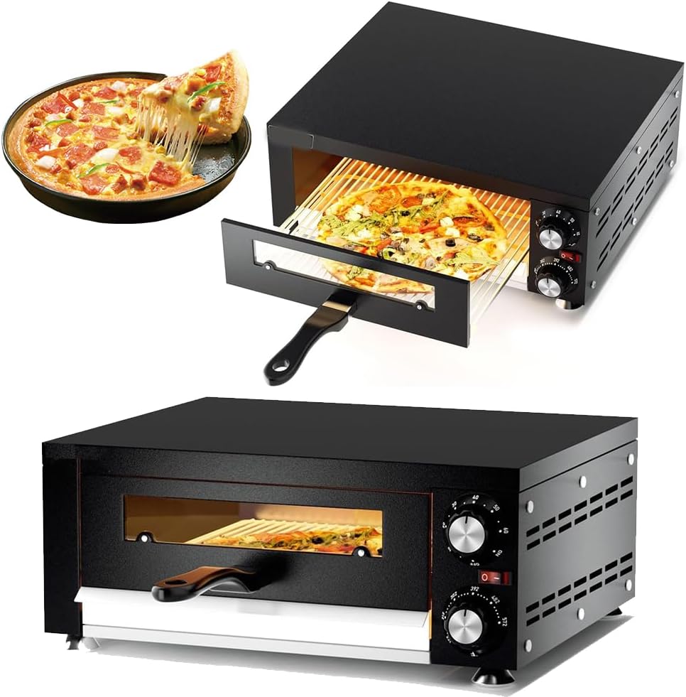 Pizzaoven Commerciële, 1200 W Elektrische Pizzaoven Op Aanrecht, Met Instelbare Temperatuur En Timer Van 60 Minuten En Visueel Venster, Voor Binnen