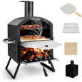 Costway Pizzaoven outdoor, 2-laags pizzaoven, met grillrooster, pizzasteen, waterdicht deksel, hittebestendige handgrepen en opvouwbare poten, camping